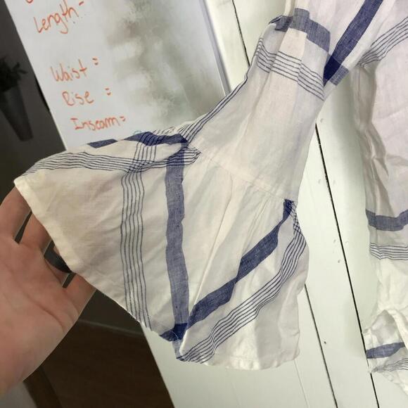 John Mark Top Womens Small Linen Plaid Bell Sleeve Button Front Large Buttons - Picture 7 of 9